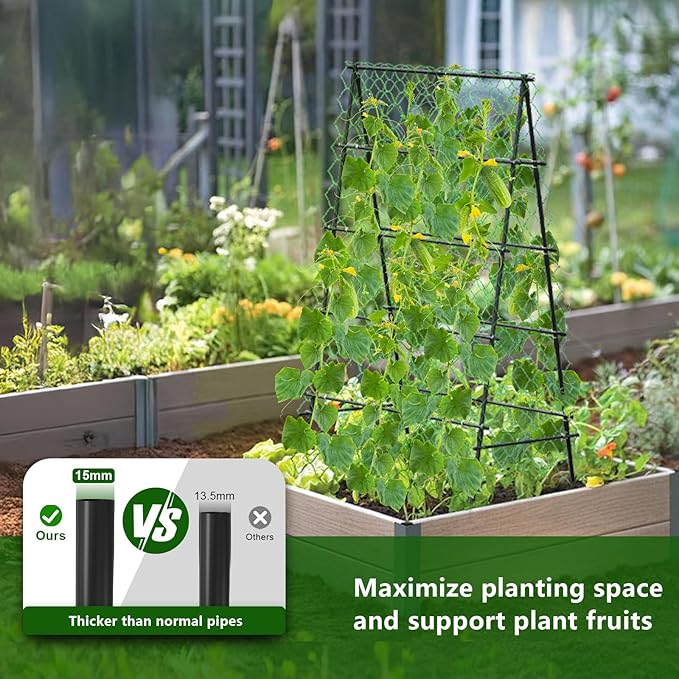Garden Trellis for Climbing Plants, A-Shape Garden Plant Support Frame for Raised Bed Vegetables, Provides Support for Beans, Tomatoes and Cucumber, Black