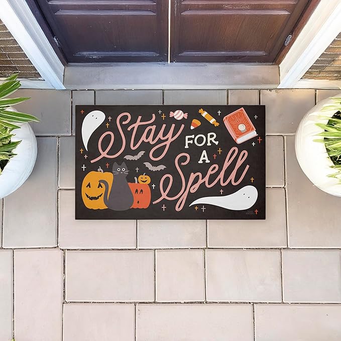 Stupell Industries Stay for Spell Halloween Welcome Printed Outdoor Unwoven Door Mat, Design by Laura Marshall