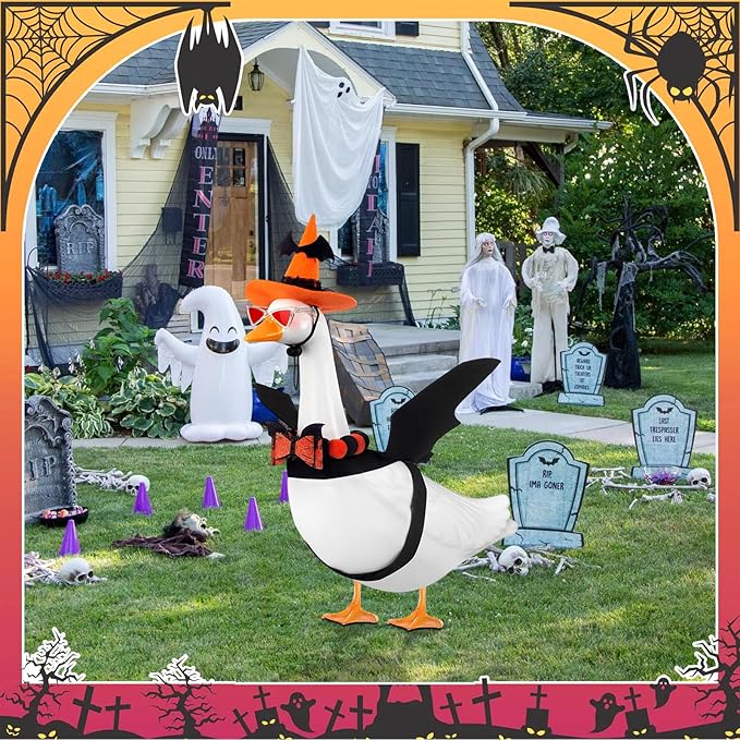 Halloween Porch Goose Outfit Set for 23'' Plastic Statue Lawn Porch Goose Clothes with Bat Wings Halloween Costumer for Indoor Outdoor Patio Yard Lawn Art Decor