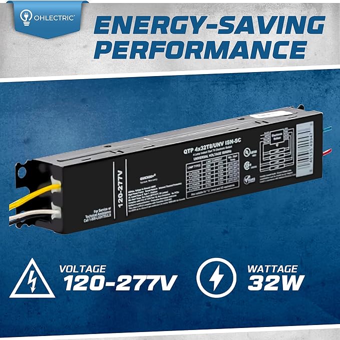 OHLECTRIC 10 Pack - Replacement for Sylvania Ballast QTP4X32T8/UNV ISN-SC, Philips ICN-4P32-N, Keystone KTEB-432-UV-IS-N-P, for 4 Fluorescent T8 Lamps - 120-277V - 32 Watt