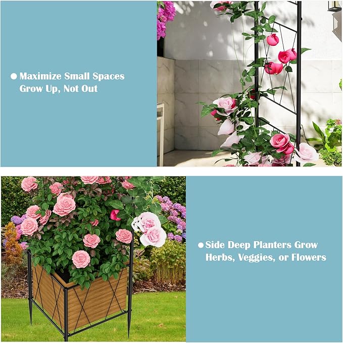 8.2 Ft Garden Arch Trellis for Climbing Plants Outdoor, Wedding Arch Frame for Ceremony Garden Arbors and Arches with 2 Planter Boxes, Metal Arch Backdrop Stand for Party Halloween Archway, Black