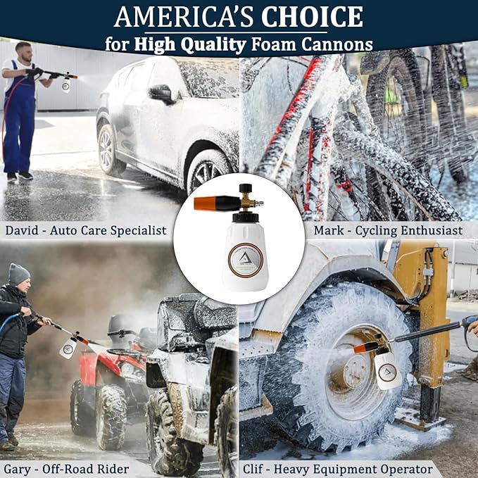 Foam Cannon for Pressure Washer, 1.1mm Orifice, 1000-4000 PSI, 1/4 Inch Quick Connector, Wide Neck and Adjustable Spray, Heavy Duty Car Snow Foam Blaster for Superior Foaming & Deep Clean, Orange