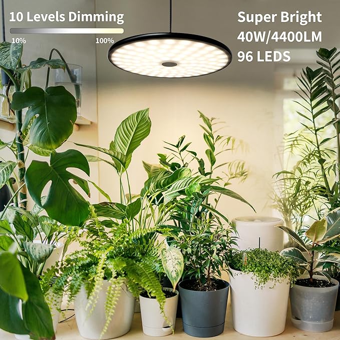 chiphy Hanging Grow Lights for Indoor Plants, 40W Full Spectrum with 3/9/12 Hours Timer, Pendant Plant Lights for Indoor Growing, Large Tall Plant, Garden, Flowers, Greenhouse,16.7FT Power Cord