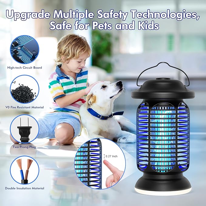 Bug Zapper Outdoor & Indoor, Upgraded 18W Exclusive Blue-Violet Light with 2W LED Lamp, 100% Increase in Mosquito Control Effect, Coverage of 1/2-1 Acre, Fly Zapper for Patio, Backyard, Home