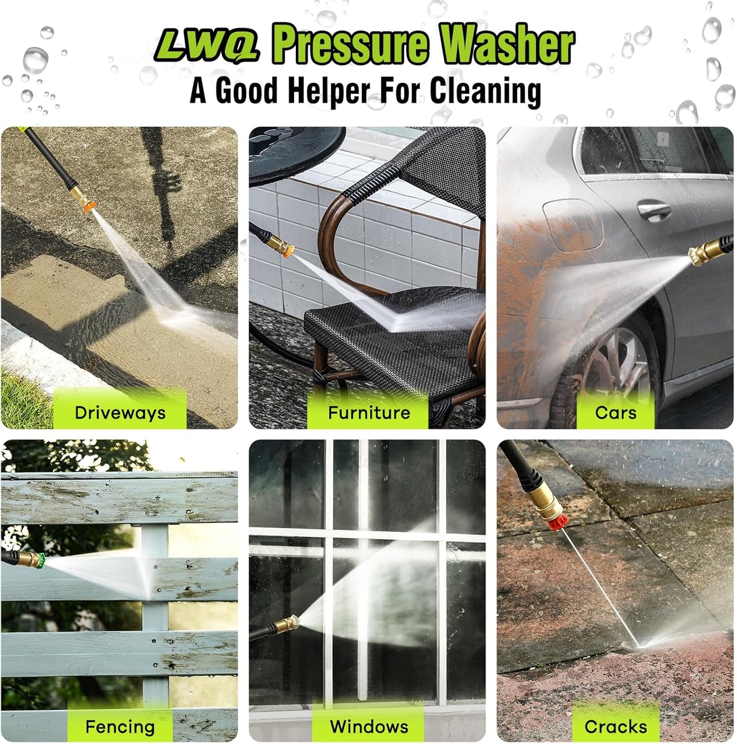 Pressure Washer, Power Washer with 4 Quick Connect Nozzles, High Pressure Cleaning Machine with Foam Cannon for Cars/Fences/Driveways/Patios/Home Cleaning