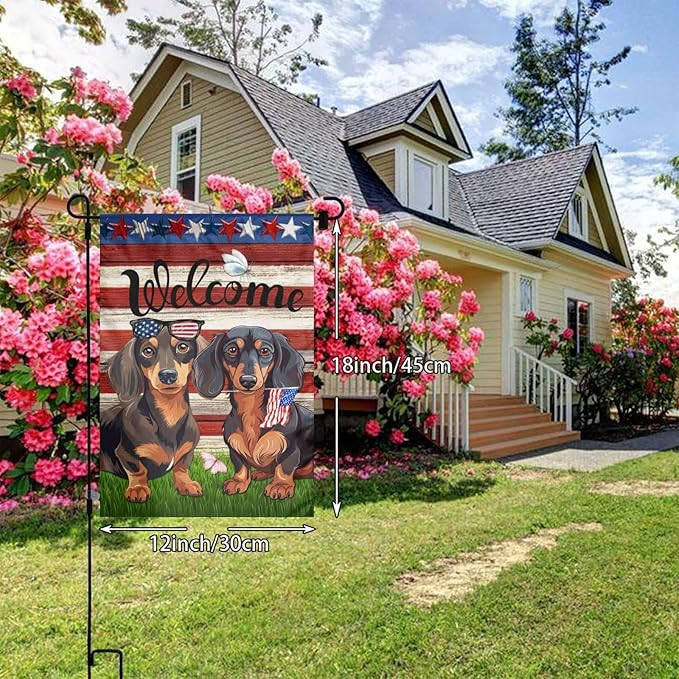 Dachshund Independence Day Patriotic American Dog Garden Flag Welcome Party Outdoor Outside Decorations Picks Home House Garden Yard Decor 12x18 Inch