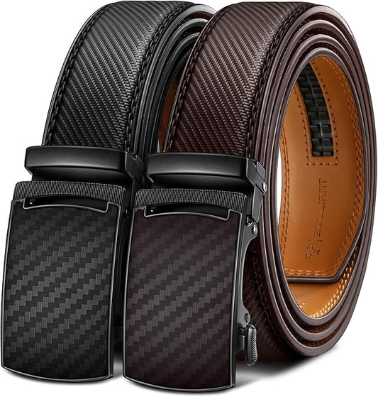 BULLIANT Men's Ratchet Belt 2 Pack-Click Leather Belt Adjustable for Men Gift 1 3/8-Cut for Perfect Fit