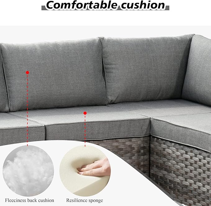 HOOOWOOO Modular Patio Outdoor Sectional Furniture Set,6 Piece Wicker Conversation Sofa Set,Out Door Couch Set with Wide Arm for Outside All Weather(Dark Grey)