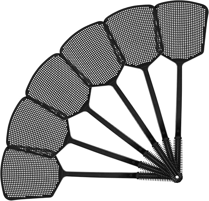 6-Pack Heavy Duty Long Handle Fly Swatter, Fly Swatter for Indoors, Black