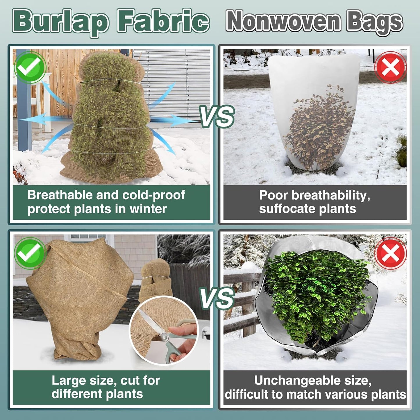 ANPHSIN 50ftx40in Natrual Burlap Plant Covers Freeze Protection - Winter Frost Plant Blankets, Frost Cloth Tree Wrap for Outdoor Bushes Trees Potted Plants Cold Weather