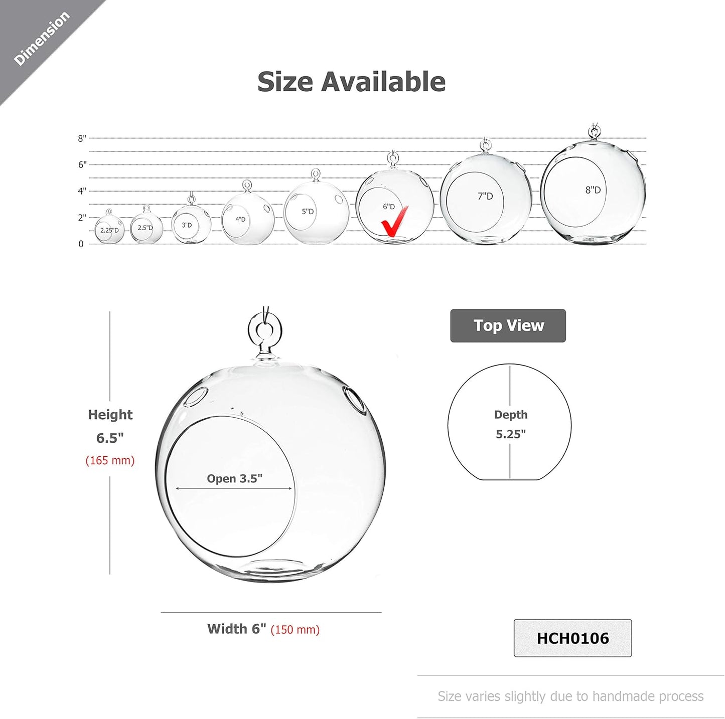 WGV Hanging Terrarium Globe, Width 6", Height 6.5", DIY Air Succulent Planter, Clear Glass Vase Orb with Flat Bottom, Candle Holder for Windowsill Outdoor Garden Decor, 1 Piece