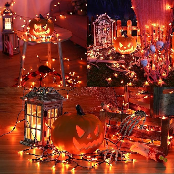Joomer Orange Halloween Lights, 33ft 100 LED Battery Operated Mini String Lights Waterproof with 8 Modes & Timer Function for Halloween Decorations