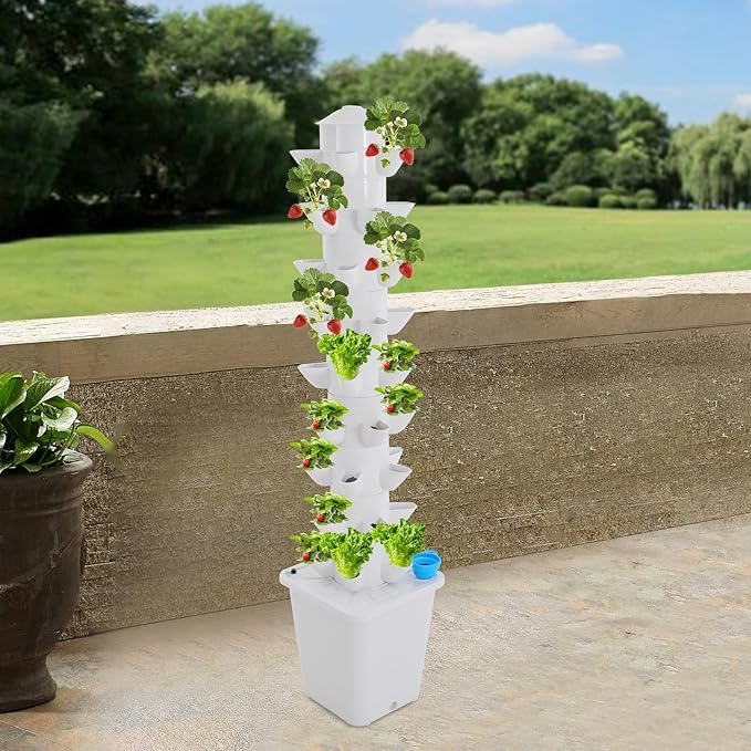 Hydroponic Growing Tower, 9 Tier Vertical Hydroponics Growing System Kit, 45 Plants Indoor Plants Growing System with Water Pump, Plants Germination Kit Soilless Cultivation Herbs