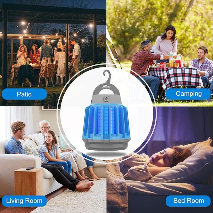 Wisely Bug Zapper Outdoor/Indoor Solar and USB-C Rechargeable Portable Insect Bug Zapper Indoor and Outdoor, Trap, 3-Pack