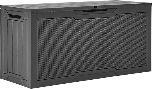 YITAHOME 80 Gallon Outdoor Storage Box, Large Water Resistant Resin Deck Box, Indoor Outdoor Lockable Rattan Storage Container for Patio, Garden, Cushions, Tools, Equipment (Dark Gray)