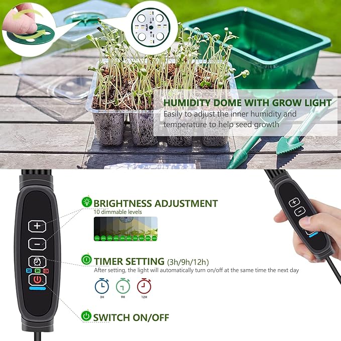 Seedling Starter Tray 6 Packs Seed Starter Tray with Grow Light, Smart Controller Seed Starting Trays Kit with Humidity Dome (72 Cells) Indoor Gardening Plant Germination Trays Green