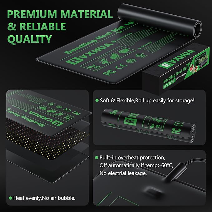10 x 20.75Inch Seedling Heat Mat for Rapid Seed Germination, Waterproof Plant Heating Pad Seed Starter Warming Mat Indoor for Greenhouse Hydroponic Propagation Brewing Terrarium Reptile,2 Packs