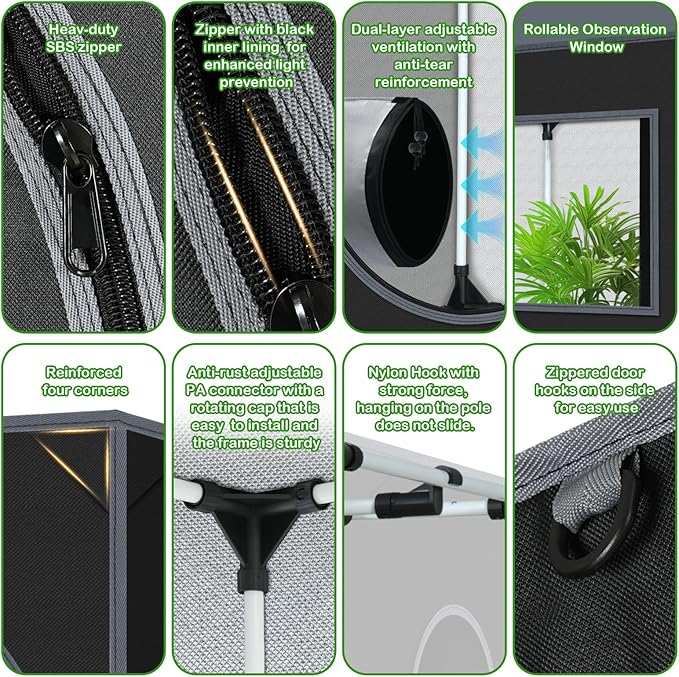4x2 Grow Tent Plant Tent Dark Room, 600D Mylar Hydroponic 48"x24"x60" Grow Tent with Removable Floor Tray for Indoor Plant Growing
