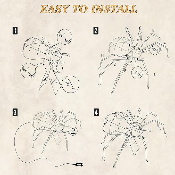 4.2Ft Giant Spider Halloween Decorations Outdoor 52" Light Up Spider with 90 LED Lights for Front Yard, Porch, Garden, Lawn, Halloween Party (Orange)