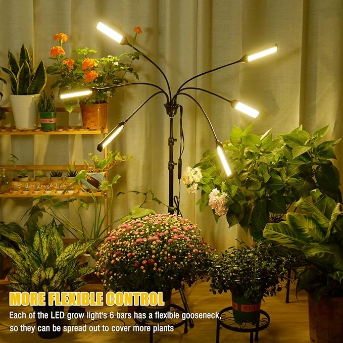 LED Grow Lights for Indoor Plants Full Spectrum 6 Heads Light,Indoor Grow Lamp with Timer and Auto On/Off Timing 5/10/15H, 540 LEDs Plant Lights for Indoor Growing with Tripod Stand.