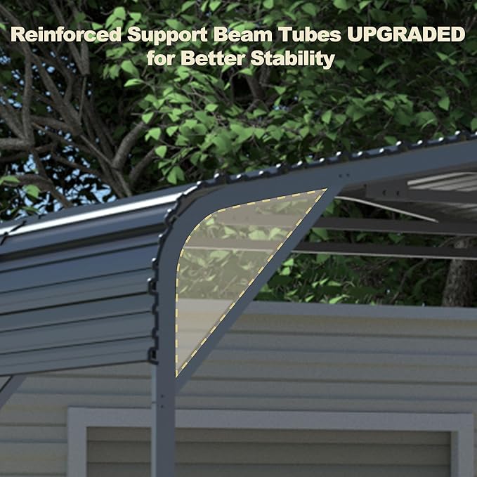 MUPATER 20x20 FT Hardtop Carport with Metal Roof, Heavy Duty Metal Carport Canopy, Outdoor Garage Car Shelter Shade, Car, Truck, Boat, Gray