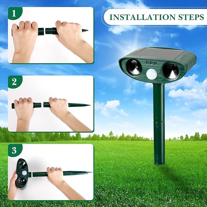 Ultrasonic Animal Repeller Outdoor Solar Ultrasonic Repellent Animal Deterrent with Motion Sensor Waterproof Deterrent Scarer Repel Cat Dog Squirrel Raccoon Skunk Rats(Green,8 Pack)