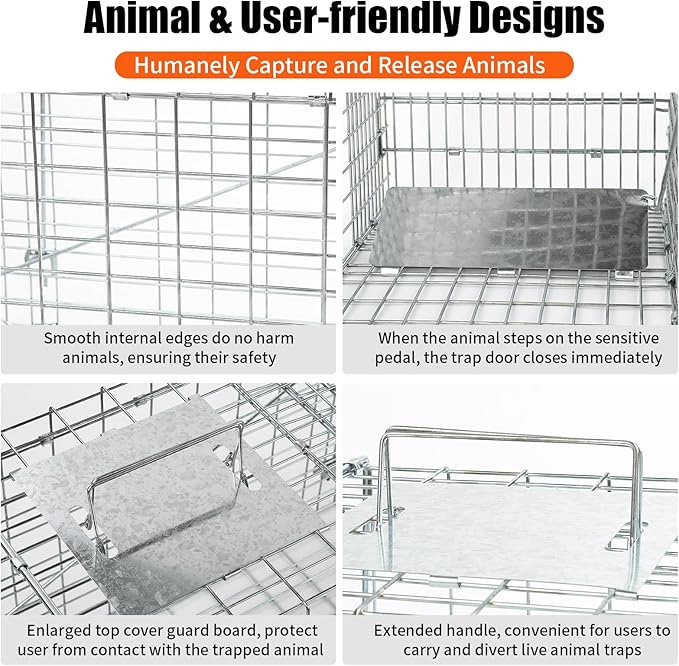31" Live Animal Trap, Heavy Duty Folding Squirrel Traps Outdoor, Humane Catch & Release Cat Trap for Stray Cats, Raccoons, Squirrel, Skunk, Mole, Groundhog, Armadillo, Rabbit