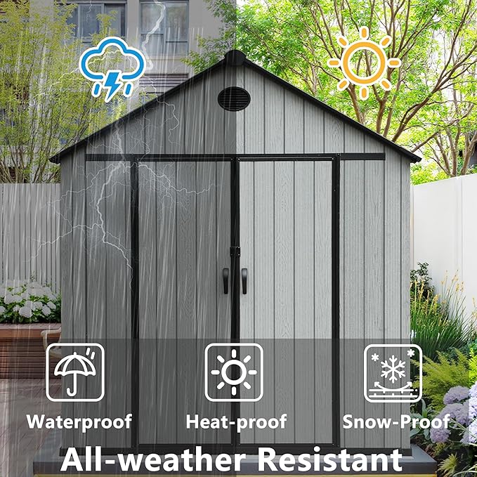 Resin Shed, Outdoor Shed with Floor, Outside Storage Sheds with Lockable Door, Window, Vents for Backyard, Garden, Lawn (7FT x 9FT)