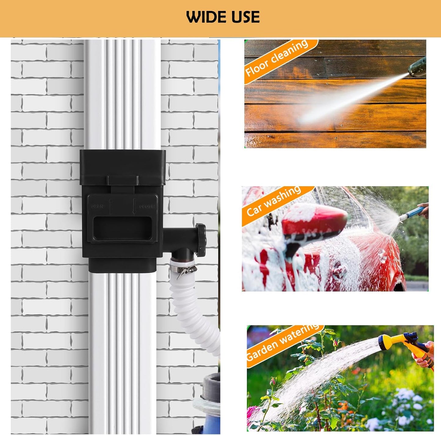 Rain Barrel Diverter Kit, Downspout Diverter Fits for 2"x 3" or 3"x 4" Standard Downspout, Rainwater Collection System with Adjustable Valve and Filter,5ft Hose(Black)