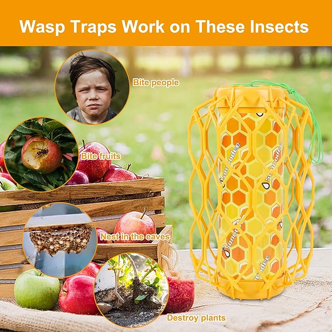 3 Pack Upgraded Wasp Trap Outdoor Hanging, Carpenter Bee and Hornet Catcher, Reusable Yellow Jacket Trap with Bait Reservoir, Bee Killer and Wasp Catcher for Outside (Orange)