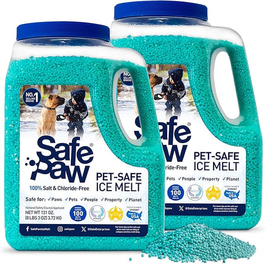 Safe Paw 2-Pack Pet-Safe Snow & Ice Melter, Salt- & Chloride-Free, 8 Lbs - Pet-Friendly Winter Maintenance Product for Driveway, Concrete, Sidewalk, and Outdoor Spaces