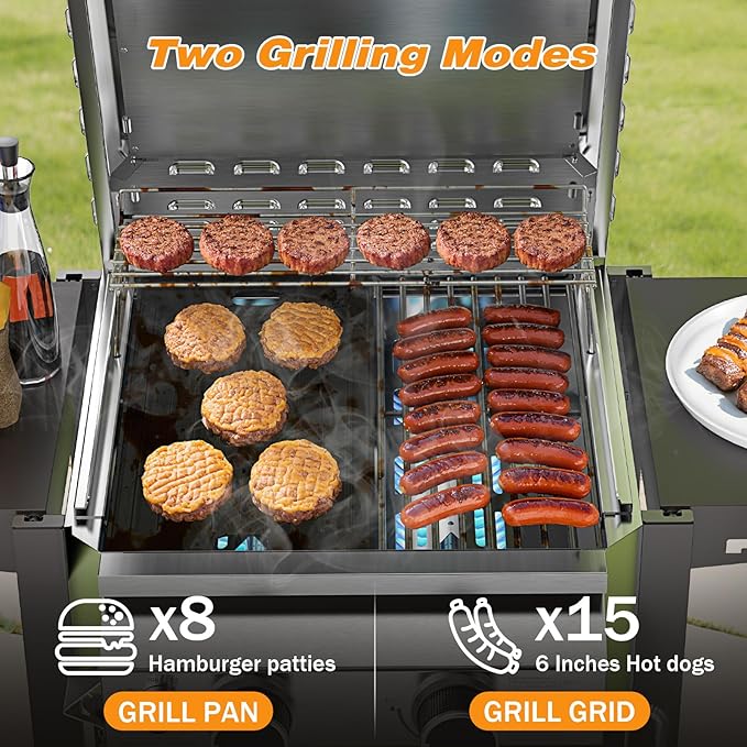 2 Burner Gas Grills Propane, 16,000 BTU Stainless Steel Compact Gas Barbecue Grill with Foldable Shelves, Small Propane Grills Outdoor Cooking for Patios Backyard Camping, 255 SQ.IN Cook Area