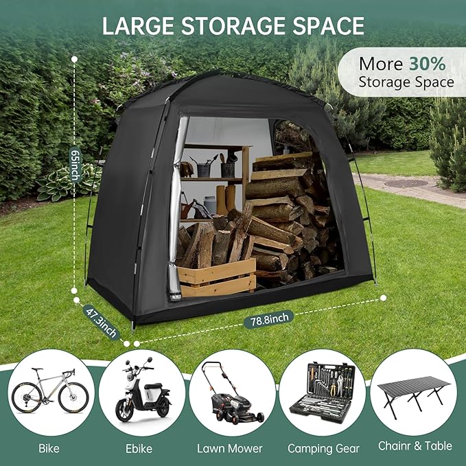 Travel Bike Storage Shed Tent - 210D Outdoor Portable Bicycle Storage Shed 8" L x 7.98" W x 10" H - Waterproof, UV Resistant, Portable Bike Shelter for Outdoor Protection (Black)