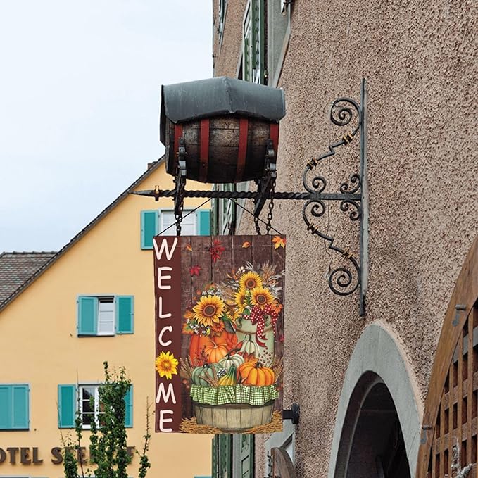 Halloween Pumpkin Fall Bird Autumn Retro Sunflower Garden Flag Welcome Party Outdoor Outside Decorations Picks Home House Garden Yard Decor 12x18 Inch