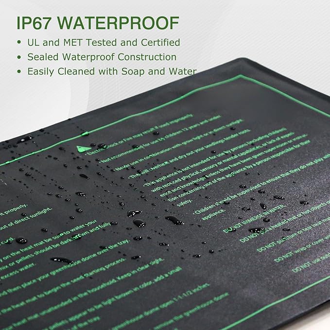 EAGLE PEAK Waterproof Seedling Heat Mat 20" x 20", UL & MET-Certified Heating Pad for Seed Starting, Germination, and Hydroponic Gardening, Includes (1) Warming Mat