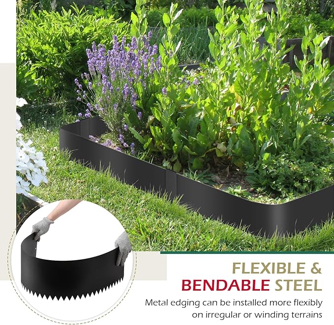 Dyna-Living 40 x 8 Inch Steel Landscape Edging 6 Pack Metal Edging for Landscaping Garden Edging Border, 20FT Total Landscape Edging Border Metal Landscape Edging with Clips for Lawn, Garden, Yard