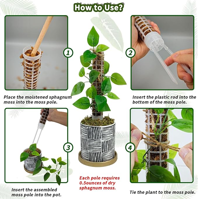 Moss Pole,Small Moss Pole Monstera Plant Support,Plastic Moss Pole for Plants Indoor and Climbing Plants-Mighty Plant Support.(White,2)
