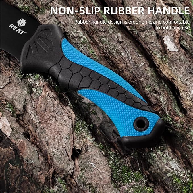 REAT Gardening Heavy Duty Machete,24" Full Tang Machete with Shaeth,Ergonomic No-Slip Handle,Machetes for Bushcraft, Outdoor Hunting, Garden Cutting Trees and Yard Work (Blue)