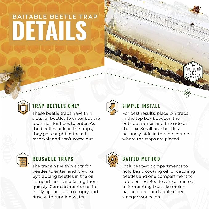 Clear Small Hive Beetle Trap with Baitable and Reusable Oil Trap Designed for Trapping Beetles in Bee Hives Without Chemicals for Beekeeping - 12 Pack