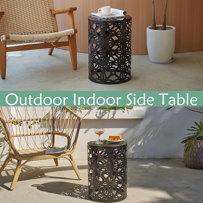 Y&M Set of 3 Patio Side Table for Living Room,Indoor End Tables for Bedroom, Outdoor Garden Stool with Heavy Duty Metal Frame Modern Industrial Decor - Black with Bronze