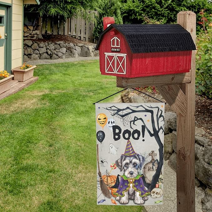 Halloween Schnauzer Dog Boo Pumpkin Skull Garden Flag Welcome Party Outdoor Outside Decorations Picks Home House Garden Yard Decor 12x18 Inch