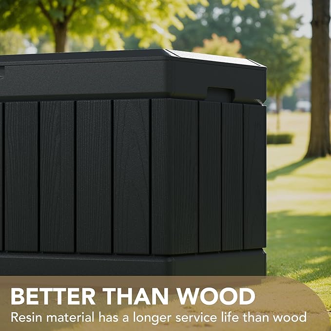 Devoko 85 Gallon Deck Box Lockable Resin Outdoor Storage Box waterproof Outdoor Container for Patio Furniture Cushions, Pillow (Black)