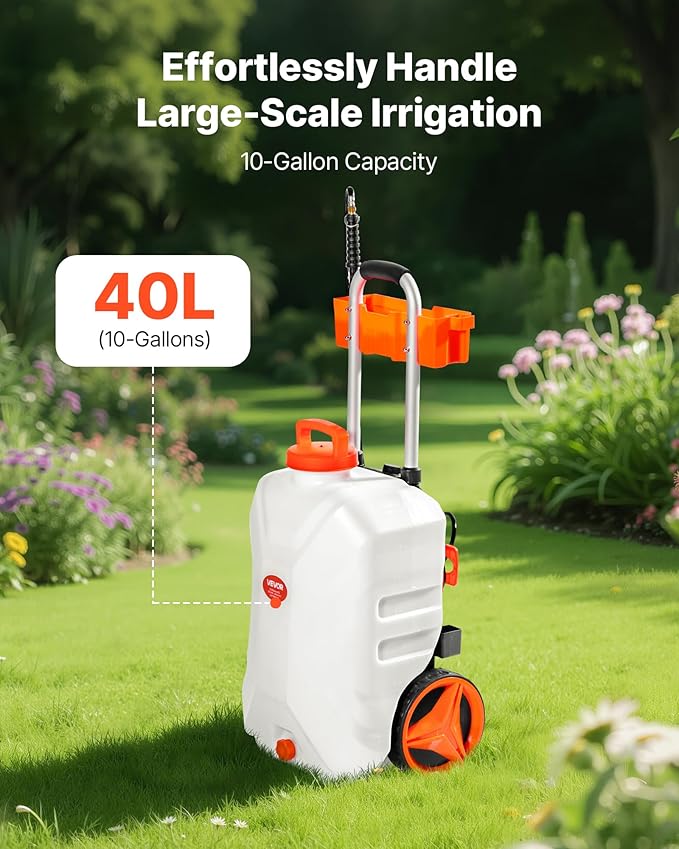 VEVOR Battery-Powered Sprayer with Wheeled Cart, 10 Gallons Electric Weed Sprayer, Adjustable 0-80 PSI, Yard Lawn Sprayers with Wheels, 5 Nozzles & 98ft Hose, 3-6H Spray Time, for Weeding, Cleaning