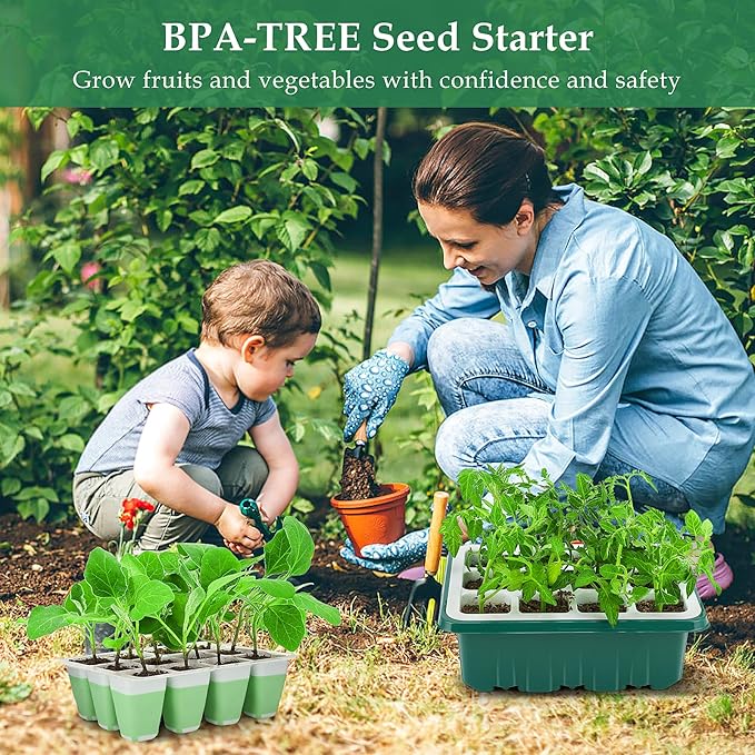 Seed Starter Tray, 72 Cells Indoor Seed Starter Kit, Flexible Silicone Designed Seedling Starter Trays, Germination Tray with Humidity Dome & Lids(4in Height), Reusable & Dishwasher Safe, BPA-Free