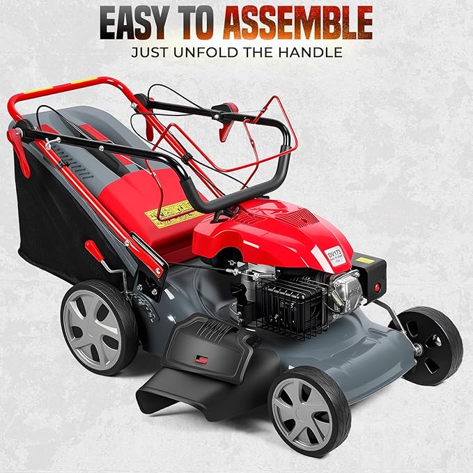 20-Inch Gas Lawn Mower | Self-Propelled Push Mower with 173cc Engine & 60L Grass Bag for Medium to Large Yards (Red)