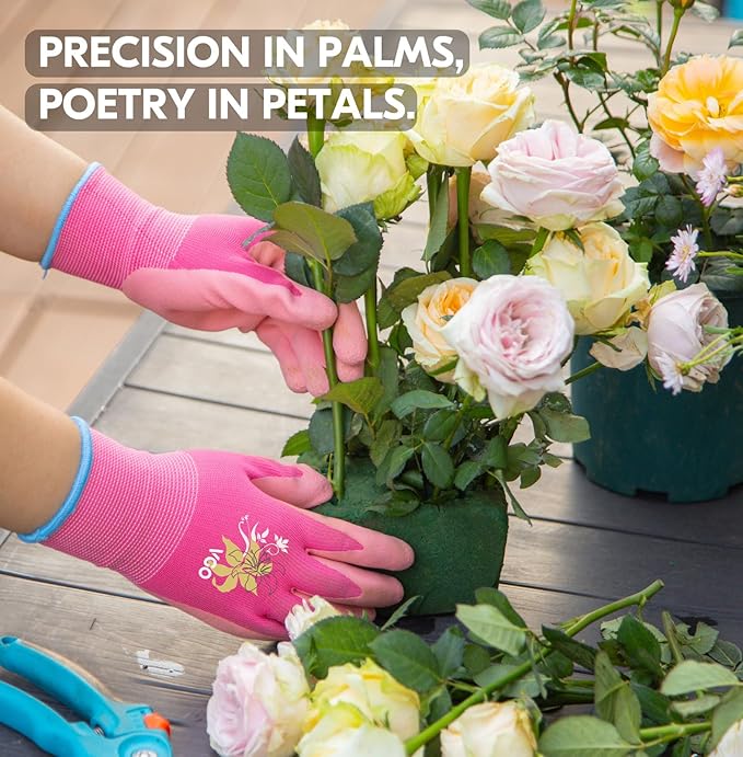 Vgo... 3 Pairs Women’s Gardening Gloves - Non-Slip Nitrile Coated, Breathable for Outdoor, DIY, Ranch, Camping(RB6013)