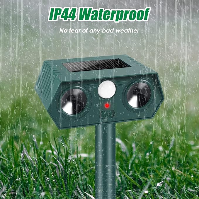 2025 Racoon Squirrel Sonic Fortress Pro Rabbit Repellent Outdoor, Solar Ultrasonic Animal Repeller Deer Deterrent with Motion Sensor to Scare Cat Dog Skunk Out of Garden Farm Yard(4Pack)