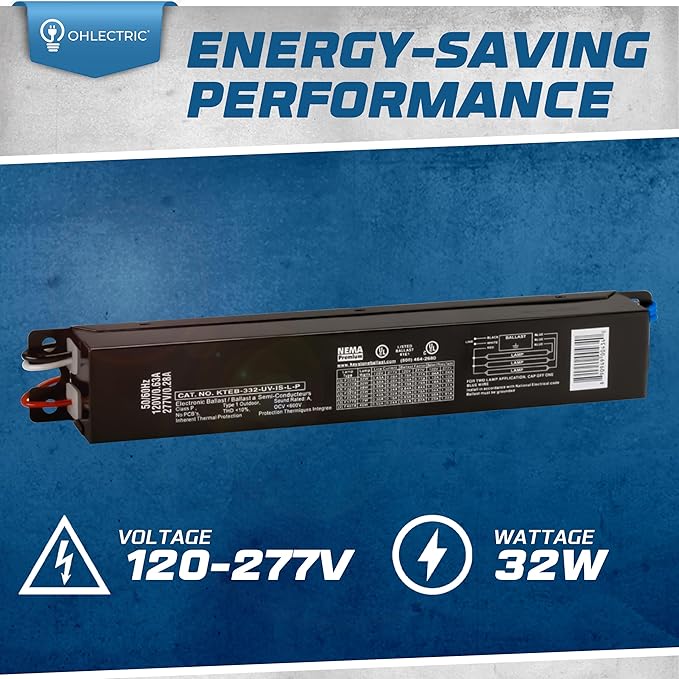 OHLECTRIC 2 Pack - Replacement for Keystone KTEB-332-UV-IS-L-P 3 Lamp T8 Electronic Fluorescent Ballast with Low Light Output | 120-277V Input with Instant Start Operation | 0.78 Ballast Factor