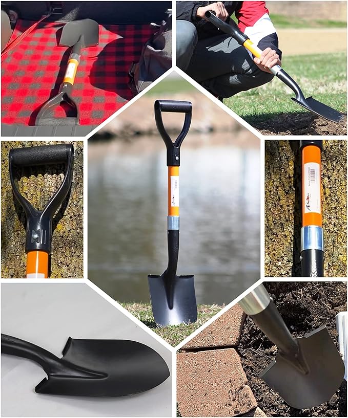 Ashman Short Handle Digging Shovel (1 Pack) - 27-inch Kids Beach & Garden Shovel with Sturdy Blade, D-Handle Gardening Tool