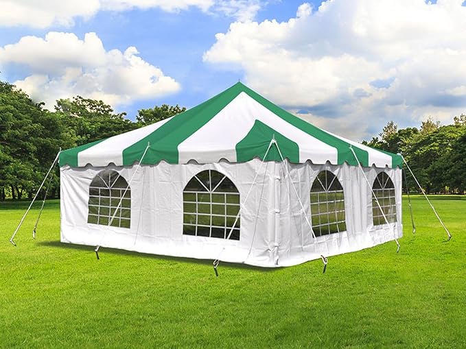 Party Tents Direct 20'x 20' Weekender Canopy Pole Tent with Sidewalls - Easy Up Canopy Tent with 80 Person Capacity - Outdoor Canopies for Parties, Weddings, and Events (Green/White)
